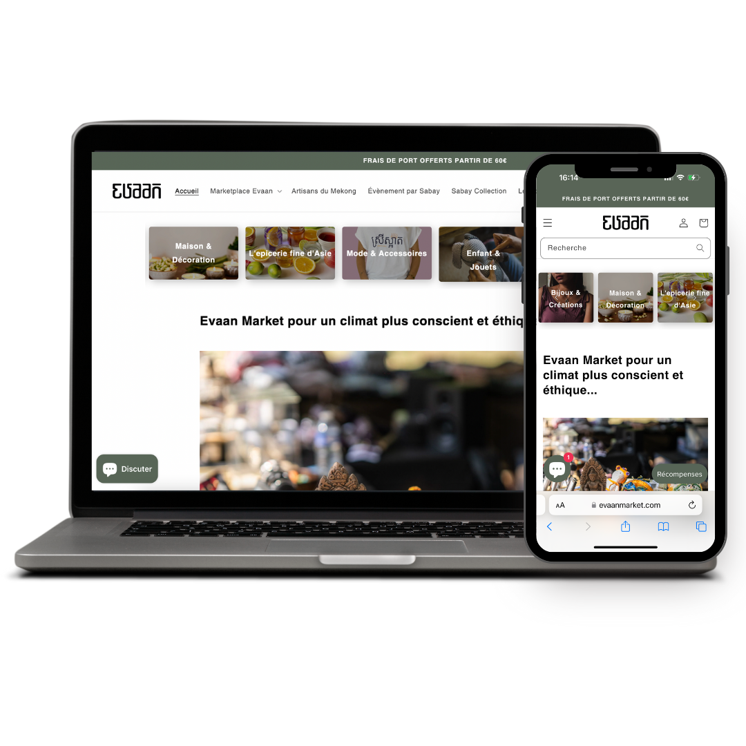 Site web e-commerce Evaan Market Cambodge Argonauts Agency